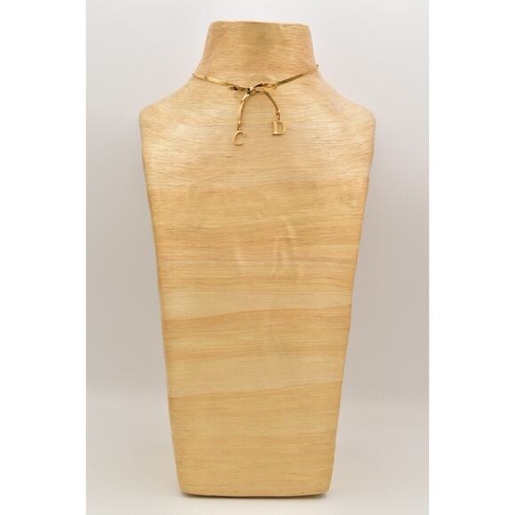 Christian Dior Vintage Bow Choker Necklace Logo CD Charm Gold Chain Signed BinBD - Picture 7 of 12